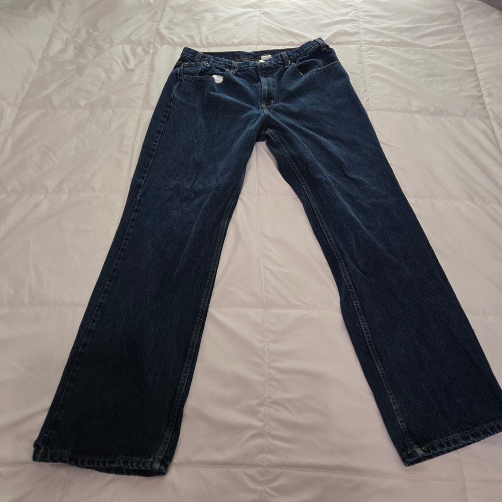Rural King Mens Dark Wash Straight Leg Work Jeans 100% Cotton Blue 35x32